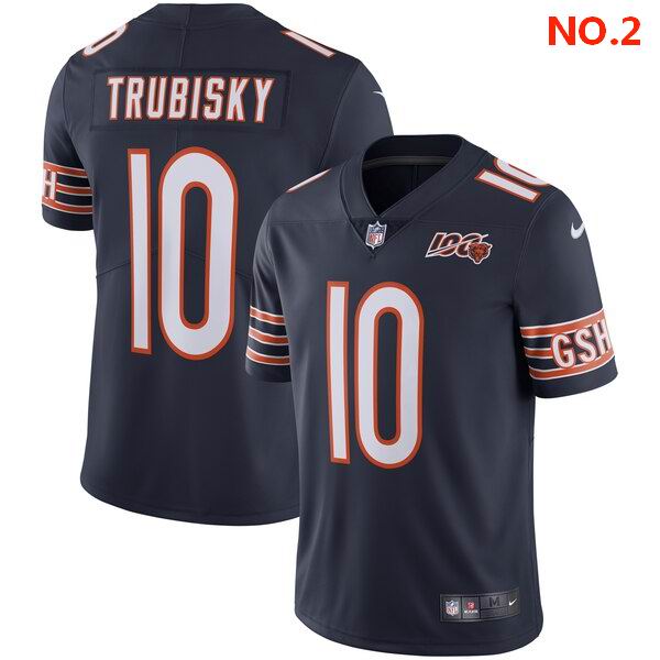 Men's Chicago Bears #10 Mitchell Trubisky jersey 100th Navy;